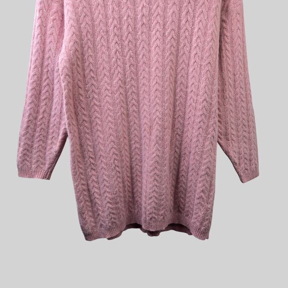Wainscott Ireland Cable Knit Tunic Sweater Pink Lambswool Rabit Hair Turtleneck - Picture 4 of 12
